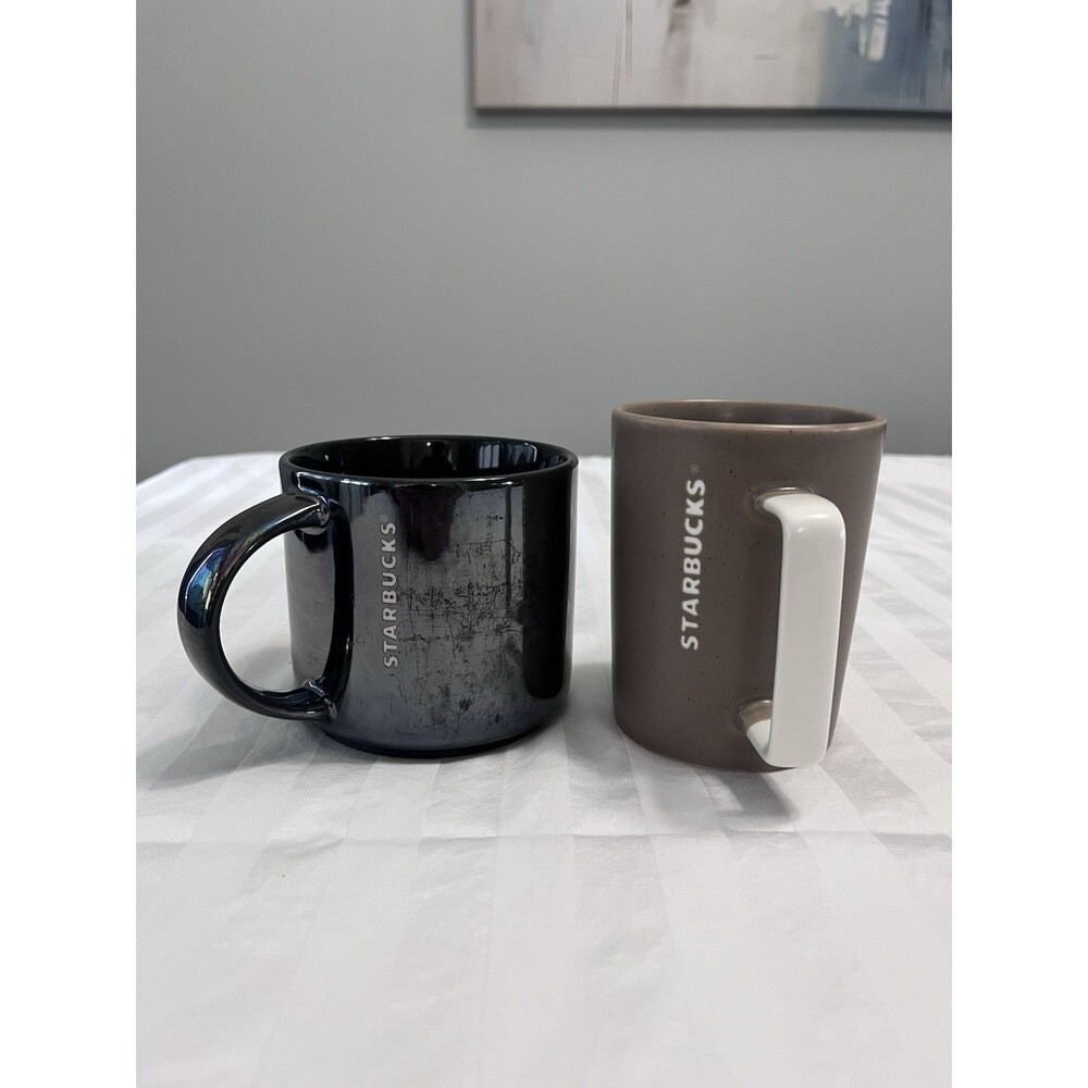 Starbucks Coffee Mug Bundle 2013 Gunmetal Metallic & 2016 Matte Brown NWOT